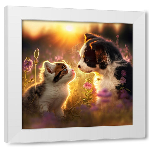 Cats And Dogs 29 White Modern Wood Framed Art Print by Heere, Ray