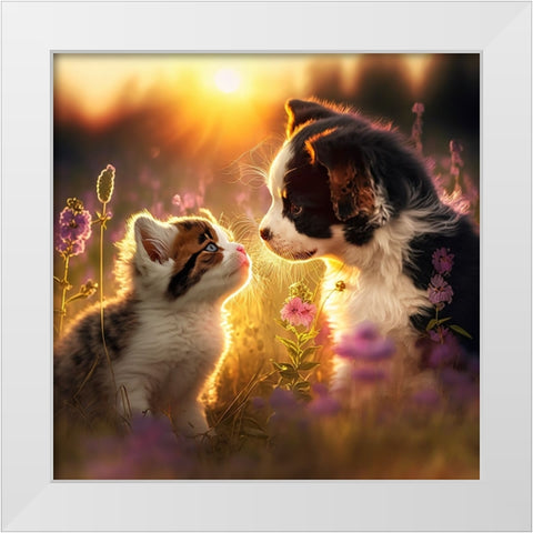 Cats And Dogs 29 White Modern Wood Framed Art Print by Heere, Ray