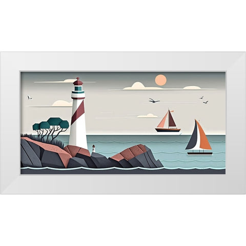 Mid Century Coastal Scenes 37 White Modern Wood Framed Art Print by Heere, Ray