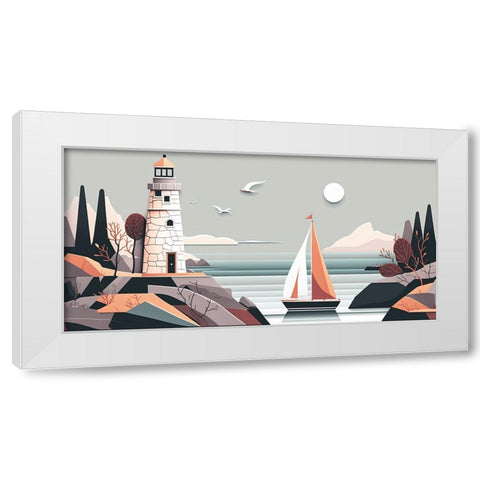 Mid Century Coastal Scenes 42 White Modern Wood Framed Art Print by Heere, Ray