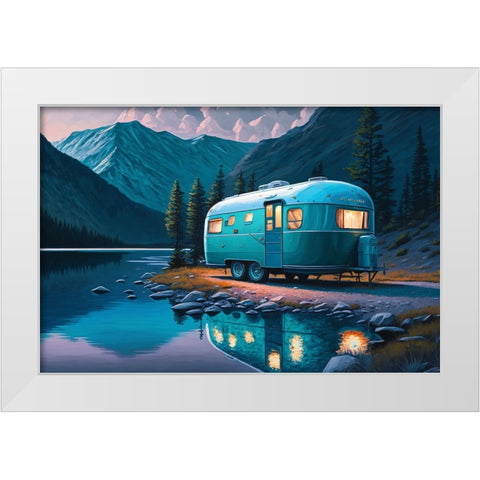 Camper On The Lake 3 White Modern Wood Framed Art Print by Heere, Ray