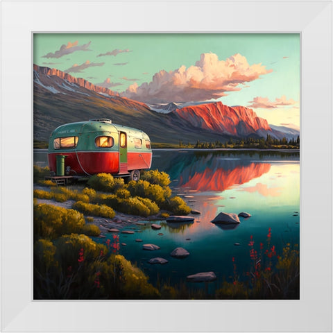 Camper On The Lake 5 White Modern Wood Framed Art Print by Heere, Ray