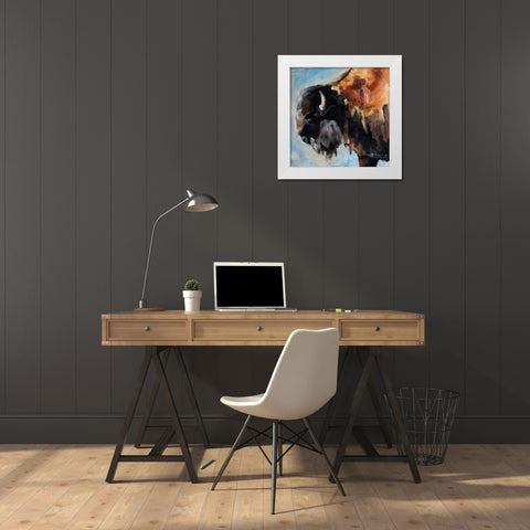 Bearded Buffalo White Modern Wood Framed Art Print by Gould, Renee
