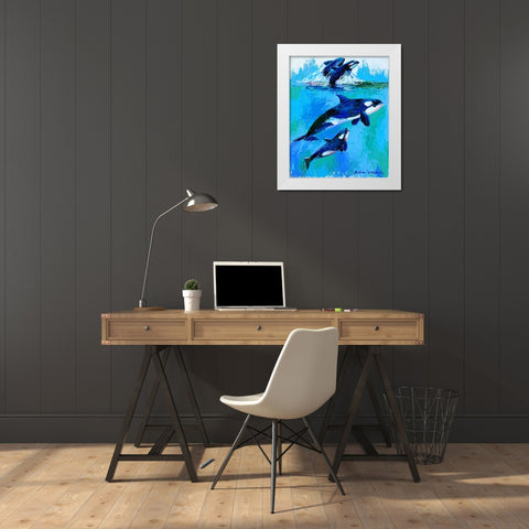 Whales White Modern Wood Framed Art Print by Wallich, Richard