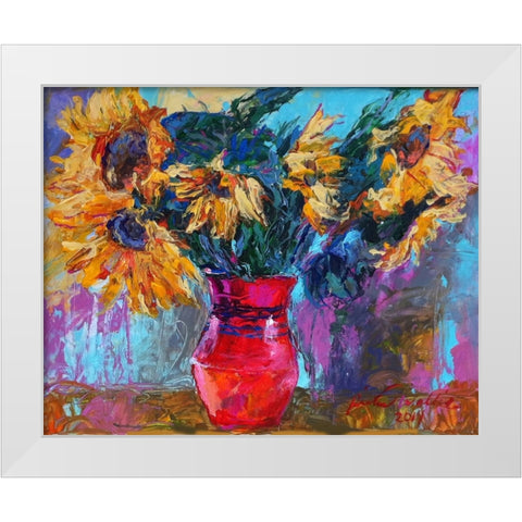 Sunflowers In Red Vase White Modern Wood Framed Art Print by Wallich, Richard