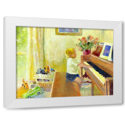 Grant Playing The Piano White Modern Wood Framed Art Print by Wallich, Richard