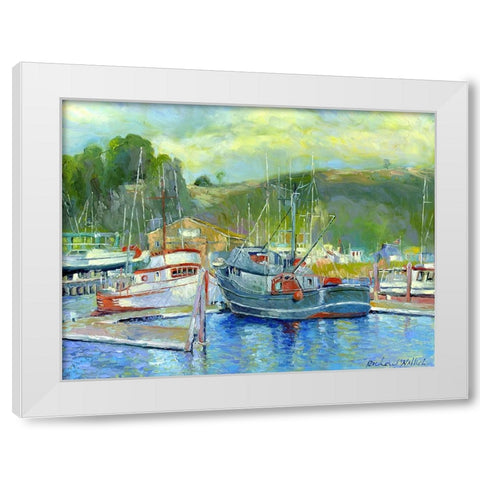 Fishing Boats On Oregon Coast 1 White Modern Wood Framed Art Print by Wallich, Richard