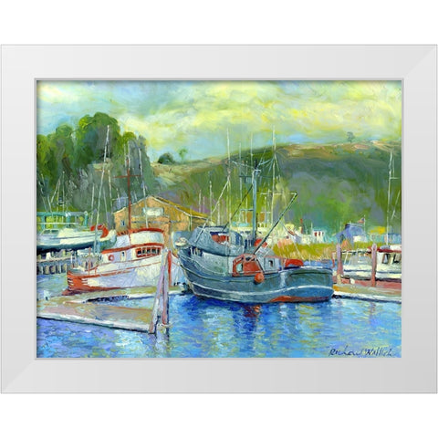 Fishing Boats On Oregon Coast 1 White Modern Wood Framed Art Print by Wallich, Richard