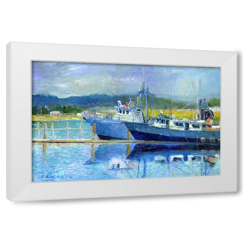 Fishing Boats On Oregon Coast White Modern Wood Framed Art Print by Wallich, Richard