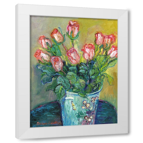 Flowers In A Vase White Modern Wood Framed Art Print by Wallich, Richard