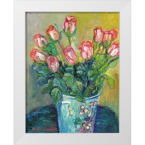 Flowers In A Vase White Modern Wood Framed Art Print by Wallich, Richard
