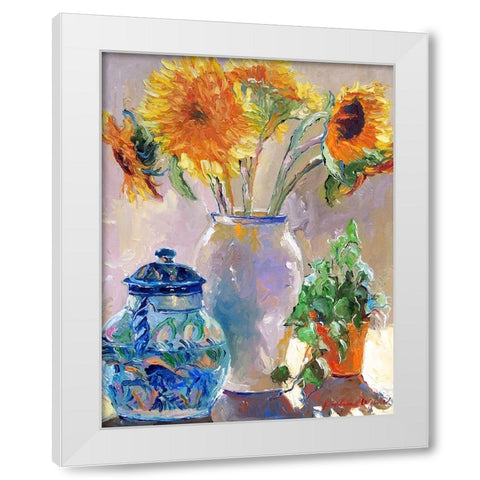 Sunflowers White Modern Wood Framed Art Print by Wallich, Richard