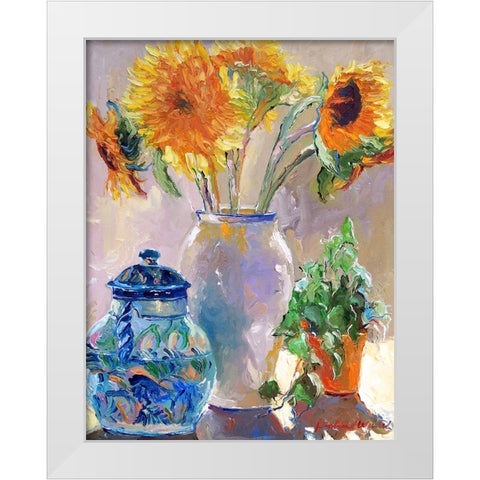 Sunflowers White Modern Wood Framed Art Print by Wallich, Richard
