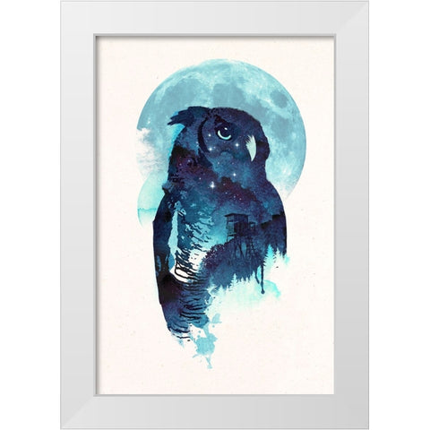 Midnight Owl White Modern Wood Framed Art Print by Farkas, Robert
