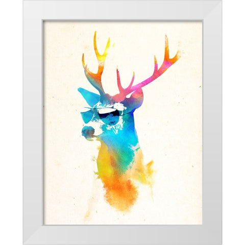 Sunny Stag White Modern Wood Framed Art Print by Farkas, Robert
