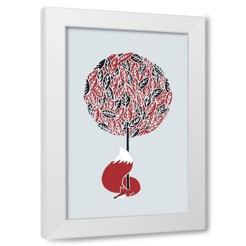Cherry Tree Fox White Modern Wood Framed Art Print by Farkas, Robert
