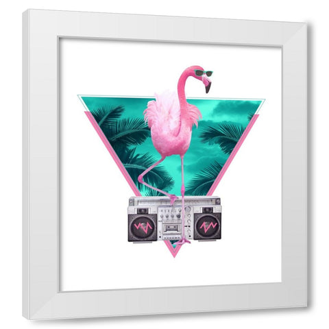 Miami Flamingo White Modern Wood Framed Art Print by Farkas, Robert
