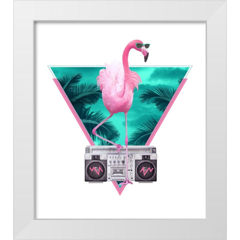Miami Flamingo White Modern Wood Framed Art Print by Farkas, Robert