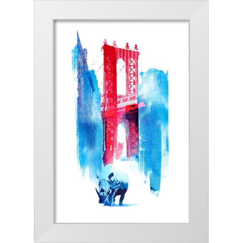 Manhattan Bridge White Modern Wood Framed Art Print by Farkas, Robert