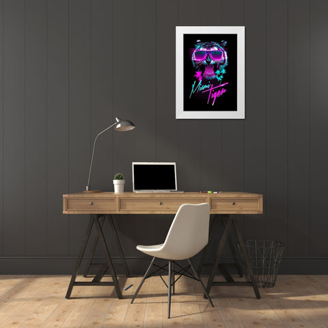 Miami Tiger White Modern Wood Framed Art Print by Farkas, Robert