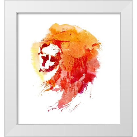 Angry Lion White Modern Wood Framed Art Print by Farkas, Robert