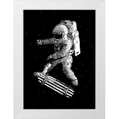 Kickflip In Space White Modern Wood Framed Art Print by Farkas, Robert
