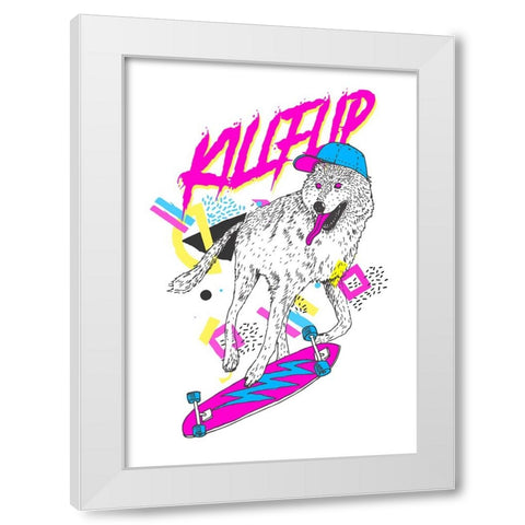 Kickflip Wolf V1 White Modern Wood Framed Art Print by Farkas, Robert