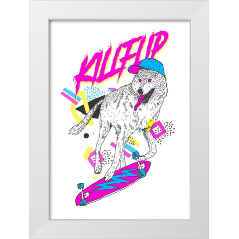 Kickflip Wolf V1 White Modern Wood Framed Art Print by Farkas, Robert