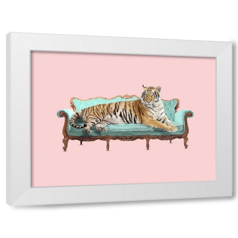 Lazy Tiger White Modern Wood Framed Art Print by Farkas, Robert