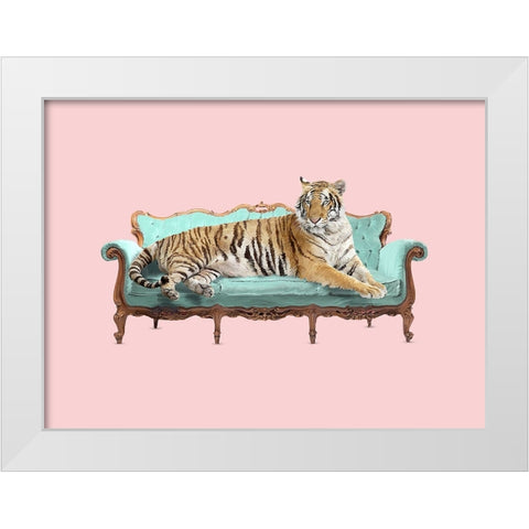 Lazy Tiger White Modern Wood Framed Art Print by Farkas, Robert