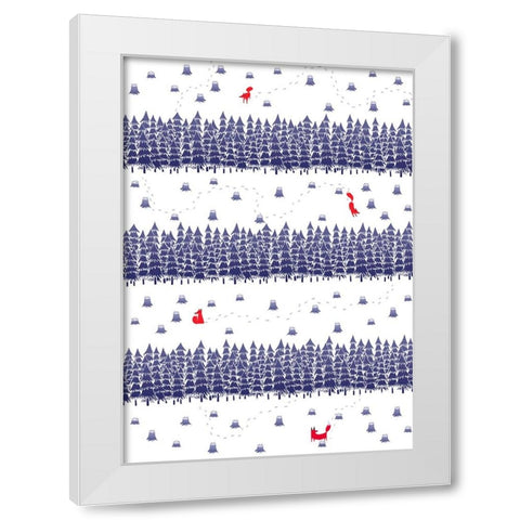 Winter Foxes Stripes White Modern Wood Framed Art Print by Farkas, Robert