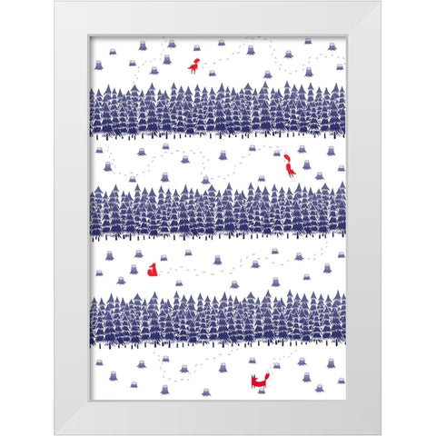 Winter Foxes Stripes White Modern Wood Framed Art Print by Farkas, Robert