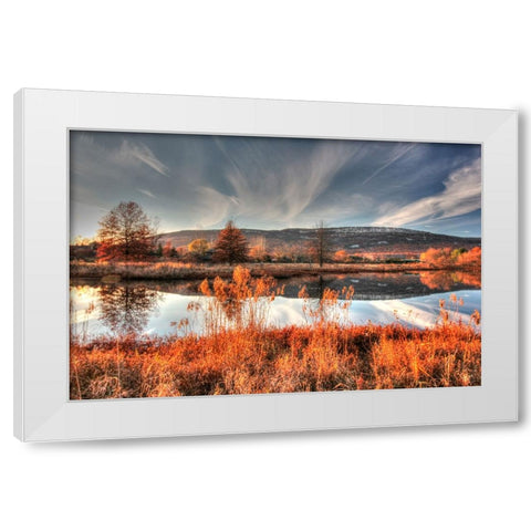 Autumn Pond And Cliffs White Modern Wood Framed Art Print by Goldwitz, Robert