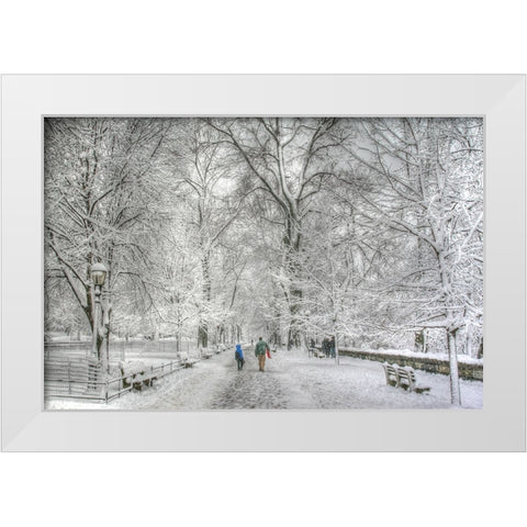 Riverside Park snow walk White Modern Wood Framed Art Print by Goldwitz, Robert