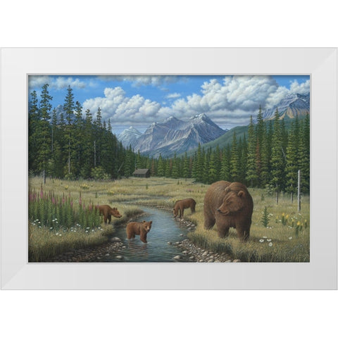 Checking Things  Out - Grizzlies White Modern Wood Framed Art Print by Wavra, Robert