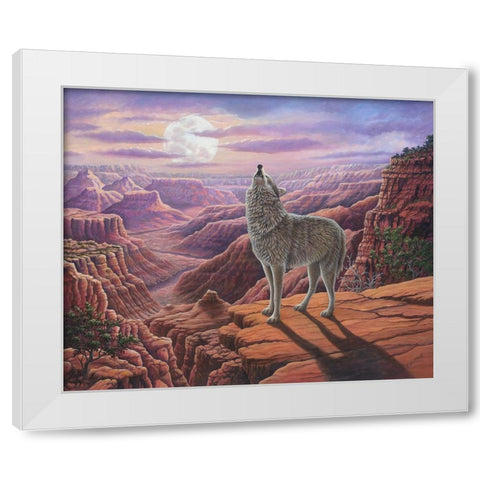 Howling Wolf White Modern Wood Framed Art Print by Wavra, Robert