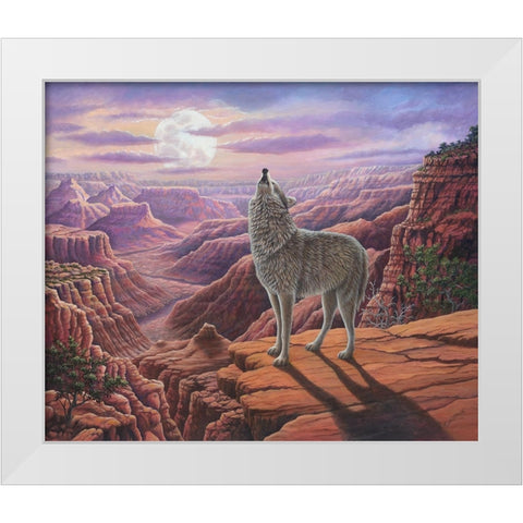 Howling Wolf White Modern Wood Framed Art Print by Wavra, Robert