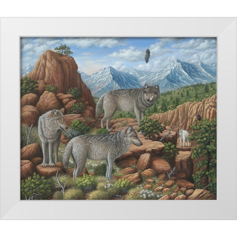 Scouting the Horizon - Grey Wolves White Modern Wood Framed Art Print by Wavra, Robert