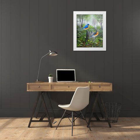 Spring Bluebirds White Modern Wood Framed Art Print by Wavra, Robert