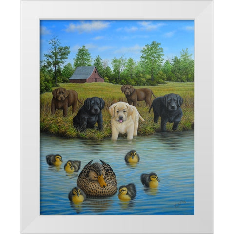 Puppies And Ducklings White Modern Wood Framed Art Print by Wavra, Robert