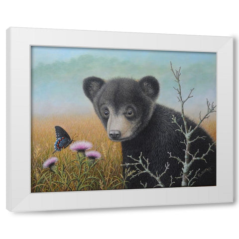 Curious Cub White Modern Wood Framed Art Print by Wavra, Robert