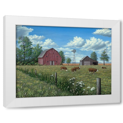 Grazing Cattle White Modern Wood Framed Art Print by Wavra, Robert