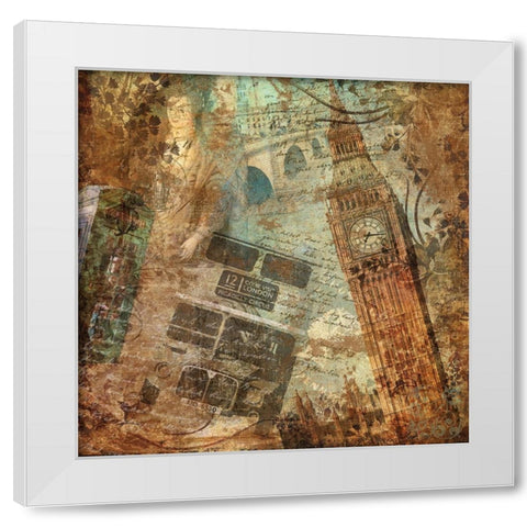 Destination London White Modern Wood Framed Art Print by Sasha