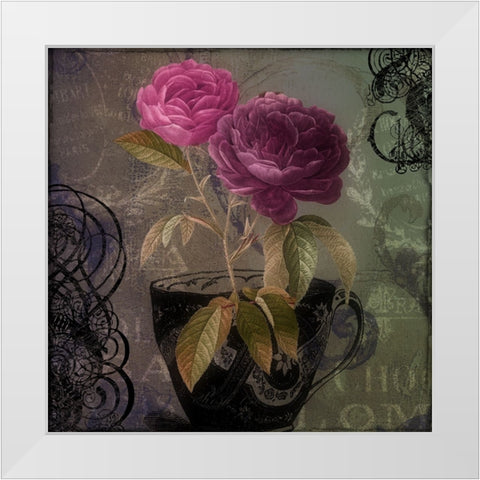 Tea and Roses I White Modern Wood Framed Art Print by Sasha