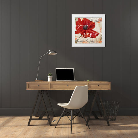 Le Pavot I White Modern Wood Framed Art Print by Sasha