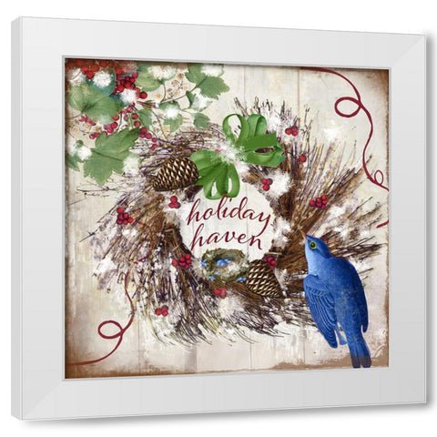 Bluebird Christmas II White Modern Wood Framed Art Print by Sasha