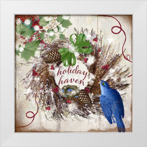 Bluebird Christmas II White Modern Wood Framed Art Print by Sasha