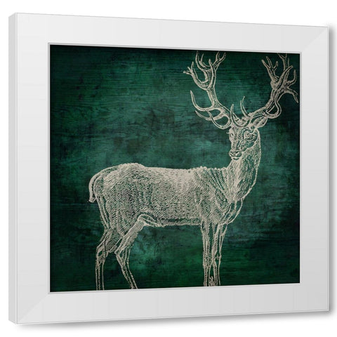 Emerald Deer White Modern Wood Framed Art Print by Sasha