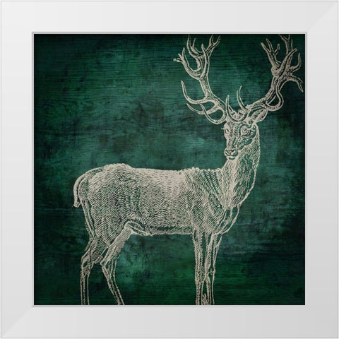 Emerald Deer White Modern Wood Framed Art Print by Sasha