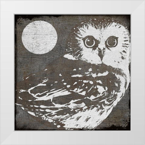 Owl 3 White Modern Wood Framed Art Print by Sasha